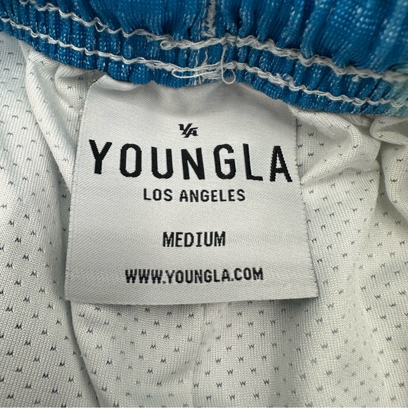 YoungLA Men's 141 The Block Party Shorts Sz Medium M Mesh Lined Blue Drawstrings - Picture 9 of 10